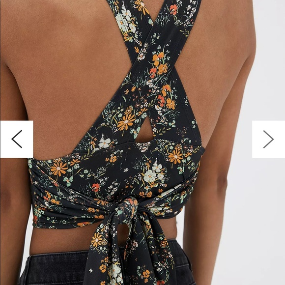 UO Phoenix Plunging Tie-Back Tank Top - Black Floral - Picture 2 of 4